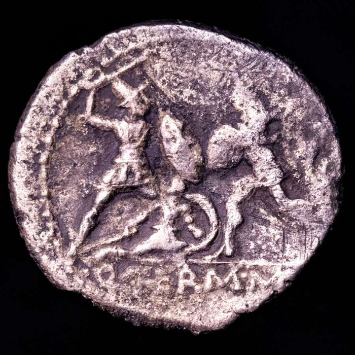 Romerska republiken. Q. Thermus M.f., 103 f.Kr.. Denarius minted in Rome. Two warriors fighting  (Ingen mindstepris)