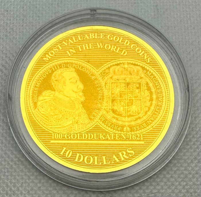 Salomonøerne. 10 Dollars 2017 Polen 100 Golddukaten 1621, 1/100 Oz (.999) Prooflike  (Ingen mindstepris)