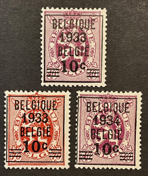 Belgien 1933 - Serien "Heraldic Lion" - MEST FRIS - Central Imprint - OBP 375A/376