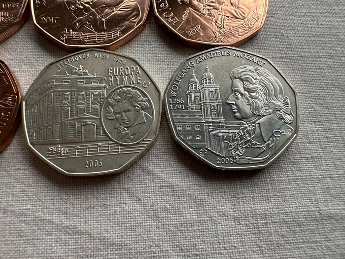 Østrig. 5 Euro / 10 Euro 2005/2017 (12 stuks)  (Ingen mindstepris)