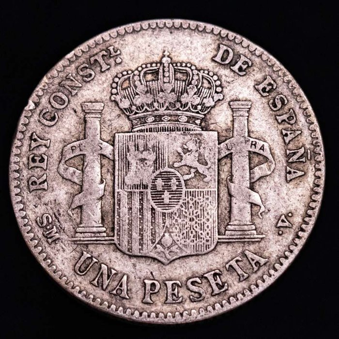 Spanien. Gobierno provisional, Alfonso XII y XIII. Conjunto de 8 monedas de plata de finales del siglo XIX.  (Ingen mindstepris)