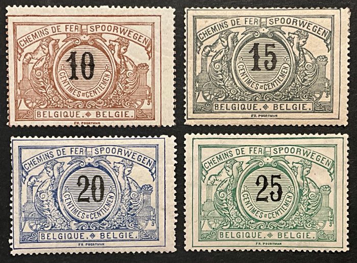 Belgien 1895/1902 - Jernbanestempler - Tredje Emission - Udvalg af frimærker inklusive 4 med vandmærke - 8 waarden uit de reeks OBP/COB TR15/25