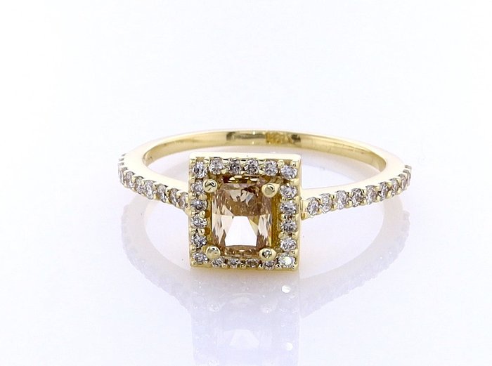 Ring - 14 karat Gulguld -  0.80ct. tw. Diamant (Naturfarvet) - Diamant