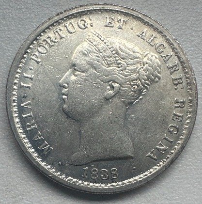 Portugal. D. Maria II (1834-1853). Coroa - 10 Tostões (1000 Reis) 1838. Data emendada 8/6.