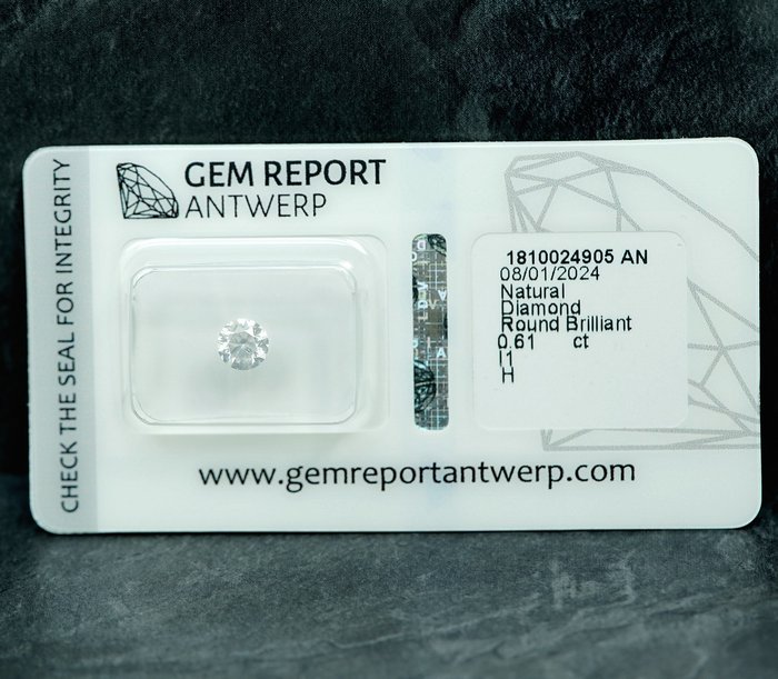 1 pcs Diamant  (Natur)  - 0.61 ct - H - I1 - Gem Report Antwerp (GRA)