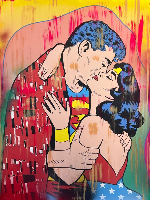 Dillon Boy (1979) - Superman and Wonder Woman Gustav Klimt The Kiss Classic Pop Art Painting Print x No Reserve