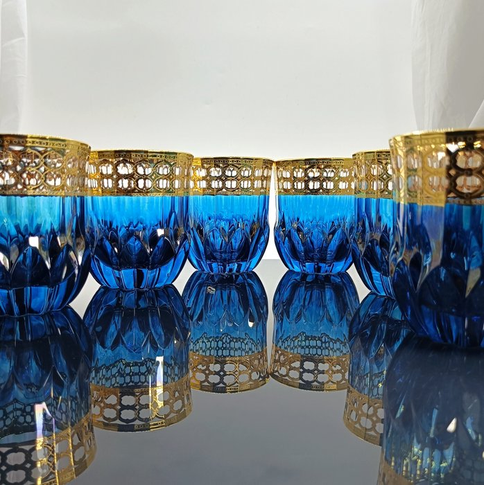 SECOLOVENTESIMO - Drikkesæt til 6 (6) - Prysma Athena Royal Blue - 24 kt guld