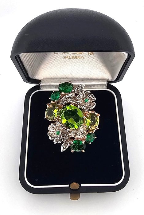 Ingen mindstepris - Ring - 9 kt. Rosaguld, Sølv -  8.54ct. tw. Peridot - Smaragd