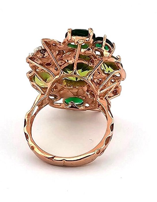 Ingen mindstepris - Ring - 9 kt. Rosaguld, Sølv -  8.54ct. tw. Peridot - Smaragd