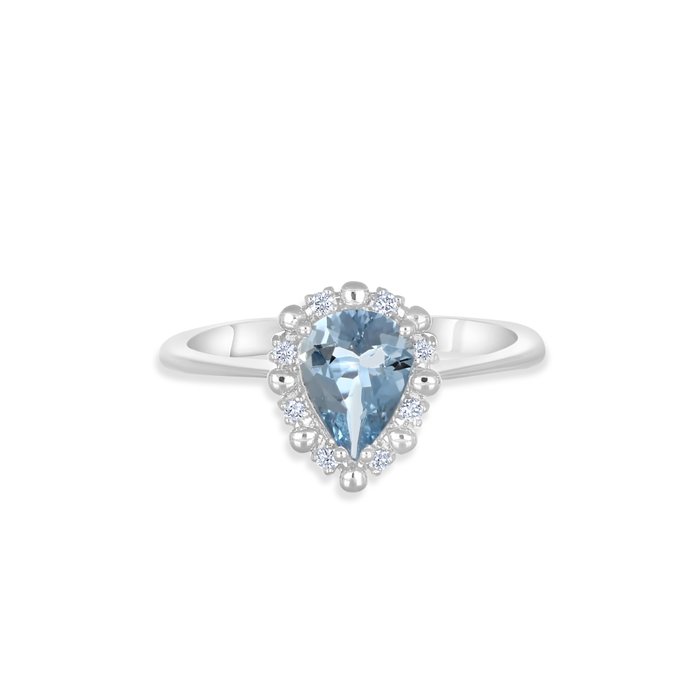 Ring - 18 kraat Hvidguld -  0.80ct. tw. Akvamarin - Diamant