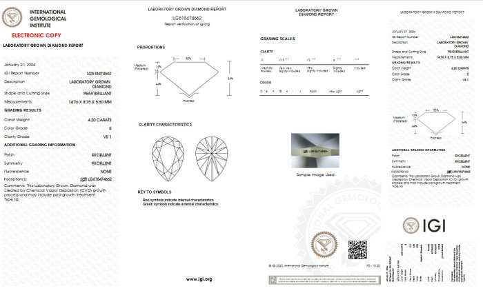 Ingen mindstepris - Halskæde med vedhæng - 18 kraat Gulguld -  4.20ct. tw. Diamant (Laboratoriedyrket) - E VS1 IGI-certificeret