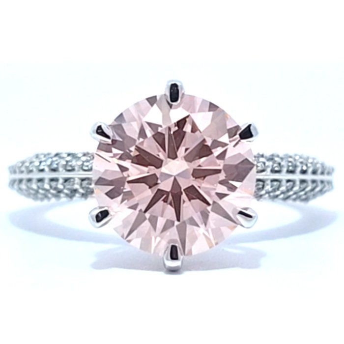 Ring - 14 karat Hvidguld -  3.95ct. tw. Lyserød Diamant (Laboratoriedyrket diamant i fancy farver) - Diamant - Fancy Vivid Pink