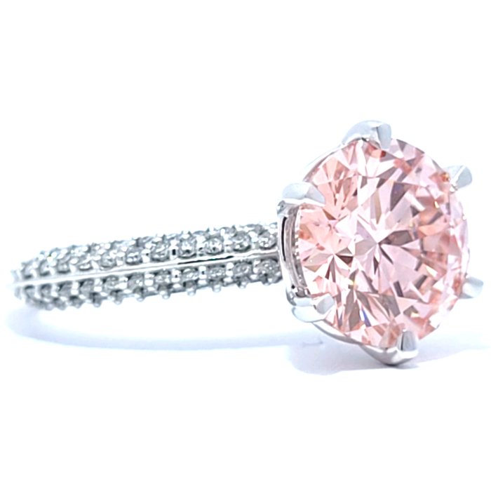 Ring - 14 karat Hvidguld -  3.95ct. tw. Lyserød Diamant (Laboratoriedyrket diamant i fancy farver) - Diamant - Fancy Vivid Pink