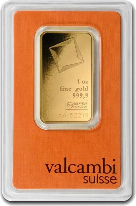 1 Troy Ounce - Guld 999 - Valcambi - Præget bar