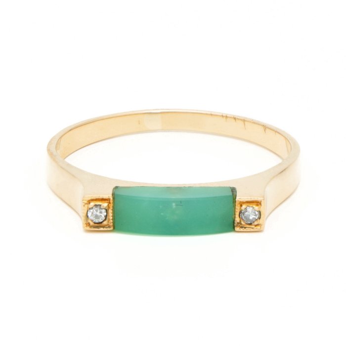 Ingen mindstepris - Ring - 18 kraat Gulguld Diamant (Natur)  - Chrysoprase