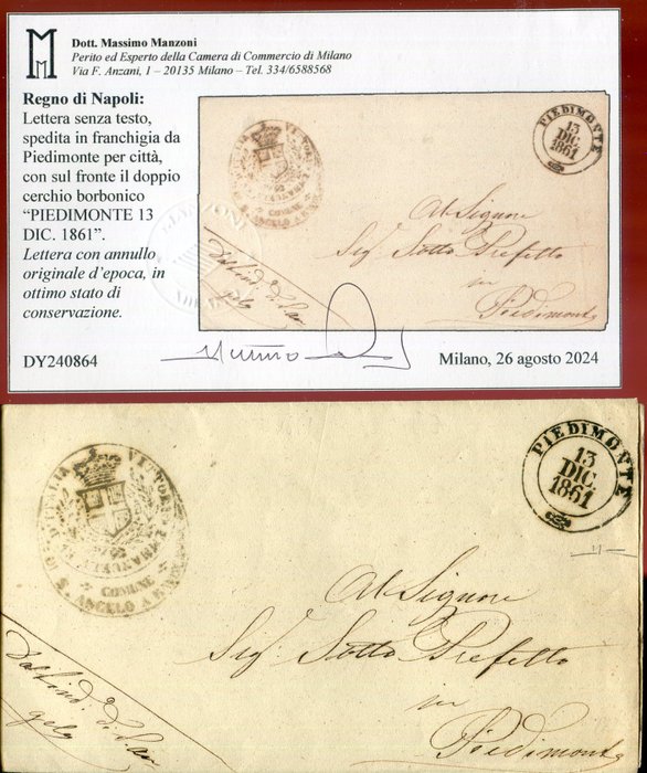 Antikke Italienske Stater - Napoli 1861 - Den sjældne "Piedimonte"-annullering scorer 12