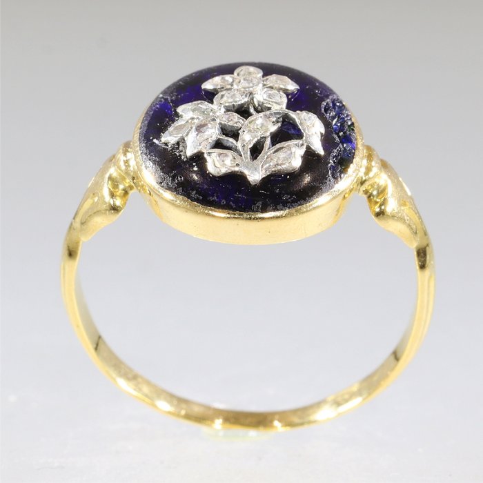 Ingen mindstepris - Ring - 18 kraat Gulguld - Diamant - Marineblå emalje fra 1860'erne