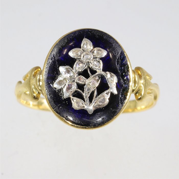 Ingen mindstepris - Ring - 18 kraat Gulguld - Diamant - Marineblå emalje fra 1860'erne