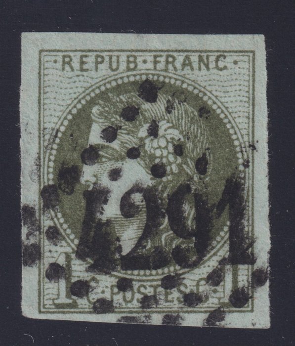 Frankrig 1870 - Bordeaux-udgave N° 39Aa (mørk oliven) annulleret underskrevet og certificeret Superb - Yvert