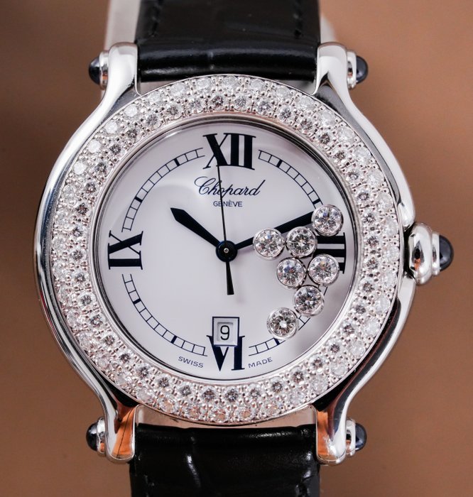 Chopard - Happy Sport 7 Floating Diamond Date Diamond Bezel - 27/8299-23 - Kvinder - 2000-2010