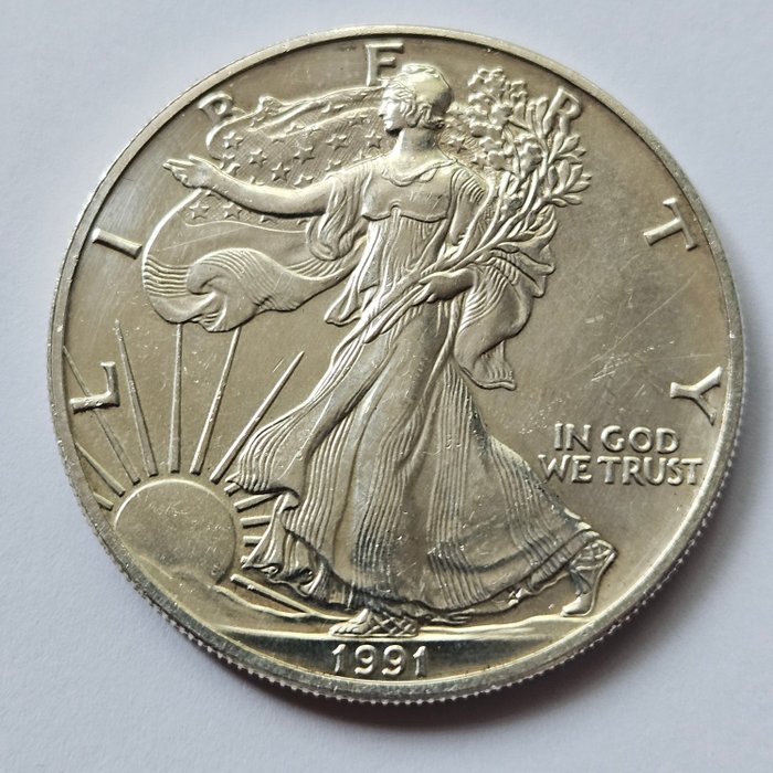 Förenta staterna. 1 Dollar 1991 American eagle, 1 Oz (.999)  (Ingen mindstepris)