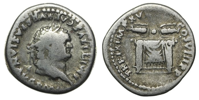 Romarriket. Titus (AD 79-81). Denarius (Thunderbolt on table). Rome mint 80 AD. / RIC 23b  (Ingen mindstepris)