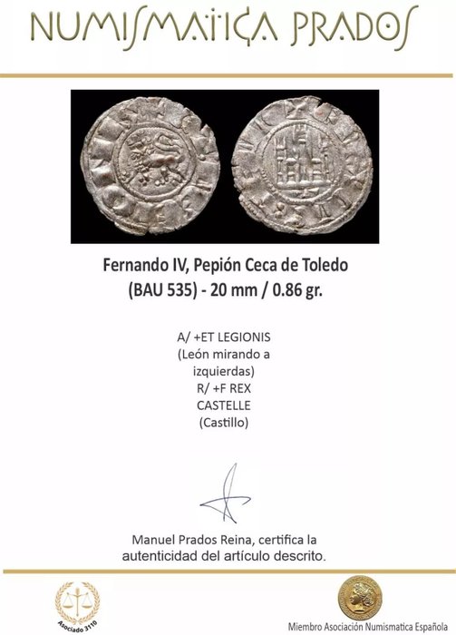 Kongeriget Castilien. Fernando IV (1295-1312). Pepión Ceca de Toledo (BAU 535)  (Ingen mindstepris)