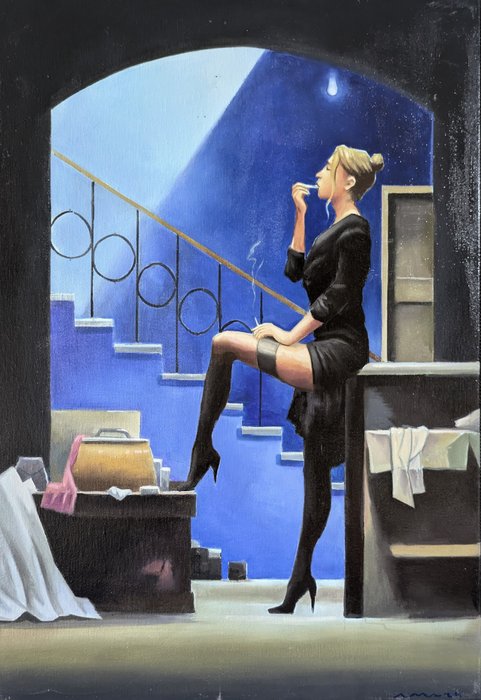 Scuola spagnola (XX-XXI) da Jack Vettriano - Pensieri in penombra