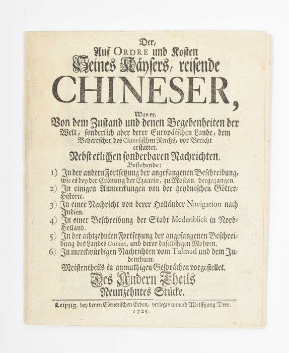 [Medemblik] - Der auf Ordre und Kosten Seines Kaeysers reisende Chineser () Des andern Theils - 1725