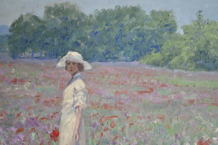 Chris van Dijk  (1952) Impressionist - " Le Pré en fleurs "