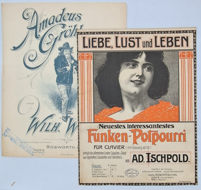 Verschiedene Komponisten - Einmaliges Konvolut mit 41 illustrierten Musikdrucken (Klavierstücke und Lieder) - 1890-1925