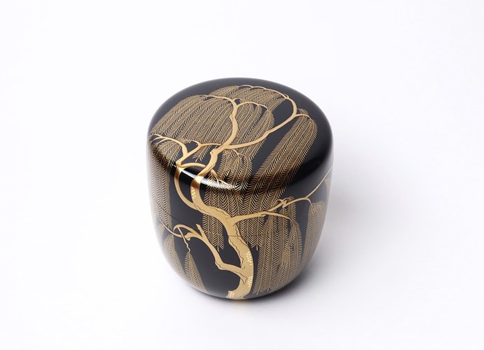 Willow Maki-e and Silver Tea Caddy 大棗 by Yoshida Toshiaki 吉田利昭 with Original Wooden Box - Natsume - Lakeret træ