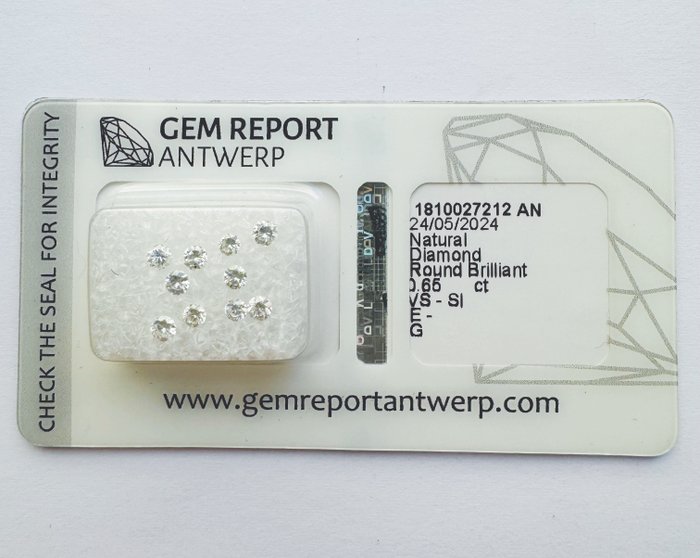 Ingen mindstepris - 12 pcs Diamant  (Natur)  - 0.65 ct - Rund - E, G - SI1, SI2, VS1, VS2 - Gem Report Antwerp (GRA)