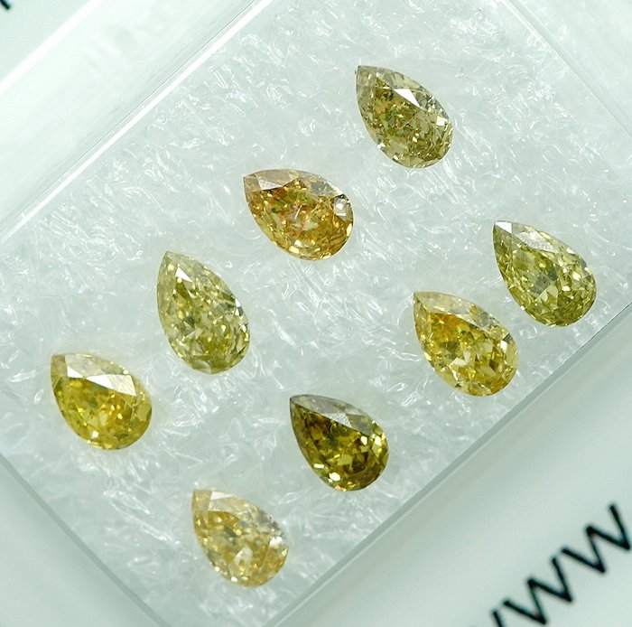 8 pcs Diamant  (Naturfarvet)  - 1.10 ct Blandet gul - SI1, VS1 - Gem Report Antwerp (GRA)