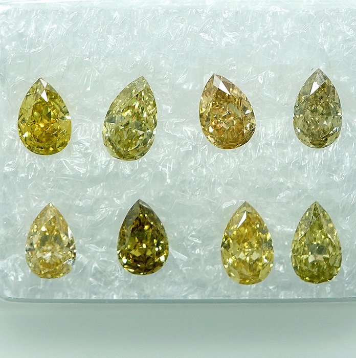 8 pcs Diamant  (Naturfarvet)  - 1.10 ct Blandet gul - SI1, VS1 - Gem Report Antwerp (GRA)