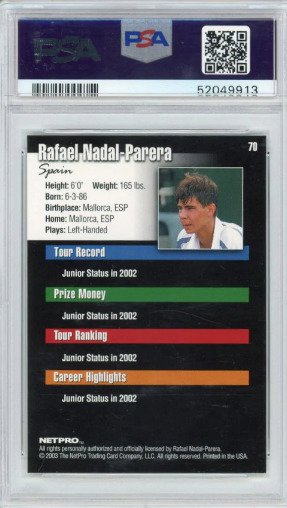 2003 Netpro International Series - Rafael Nadal #70 - Rookie Card PSA 9 - 1 Graded card