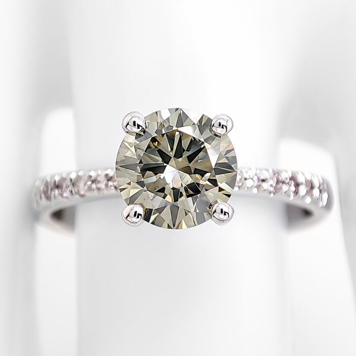 Ring - 14 karat Hvidguld -  1.21ct. tw. Grå Diamant (Naturfarvet) - Diamant