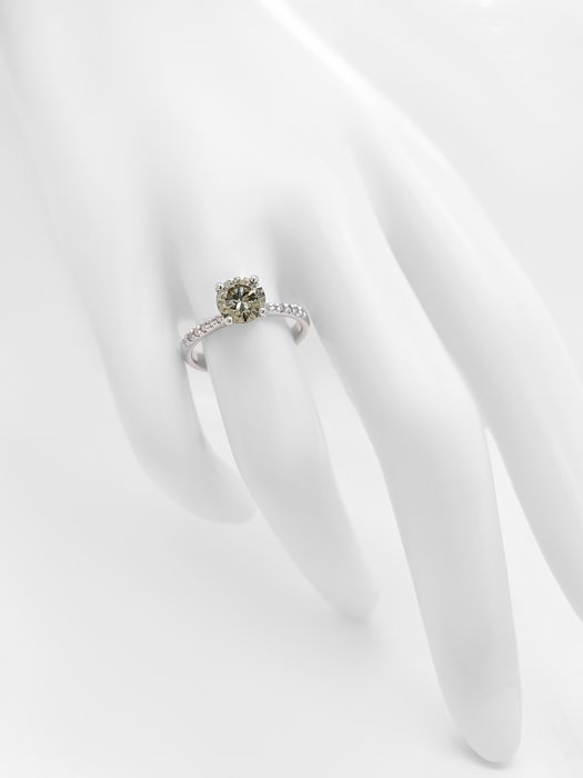 Ring - 14 karat Hvidguld -  1.21ct. tw. Grå Diamant (Naturfarvet) - Diamant