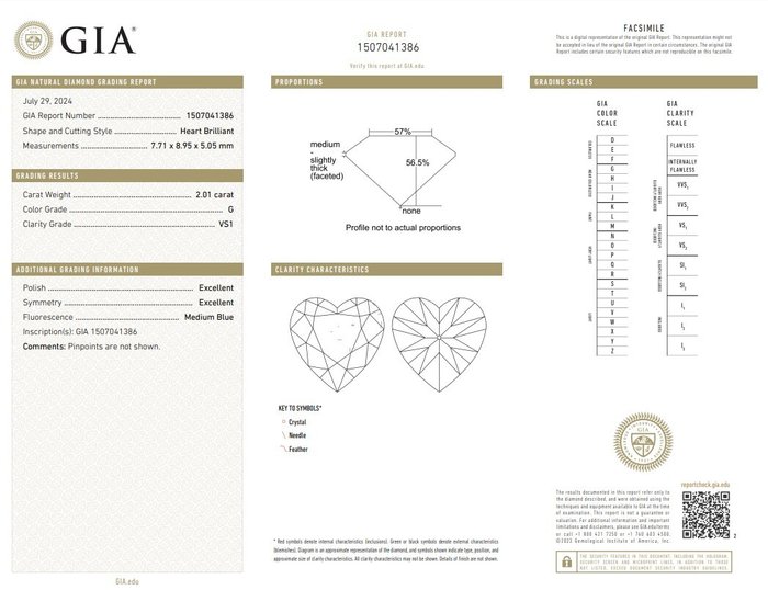 1 pcs Diamant  (Natur)  - 2.01 ct - Hjerte - G - VS1 - Gemological Institute of America (GIA)