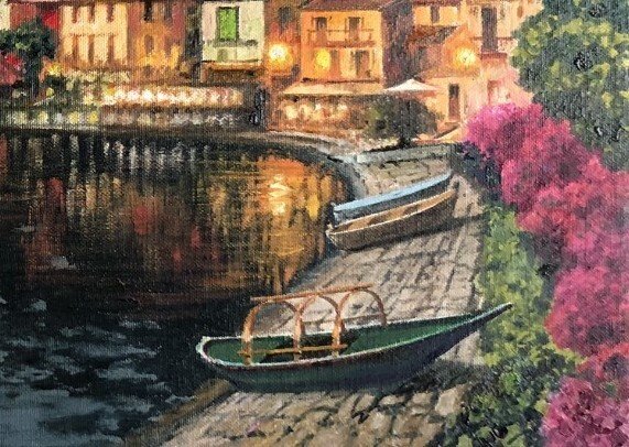 Mirko Morelli (1953) - Pittoresco borgo Varenna lago di Como