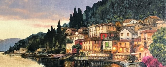 Mirko Morelli (1953) - Pittoresco borgo Varenna lago di Como