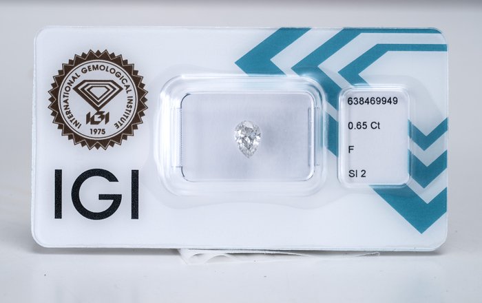 Ingen mindstepris - 1 pcs Diamant  (Natur)  - 0.65 ct - Pære - F - SI2 - International Gemological Institute (IGI)