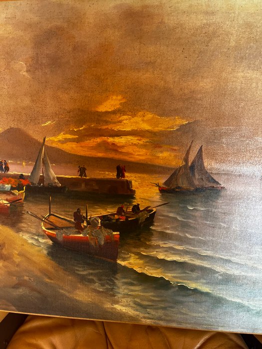 Scuola italiana (XX), firmato Raucci - Pescatori a Posillipo