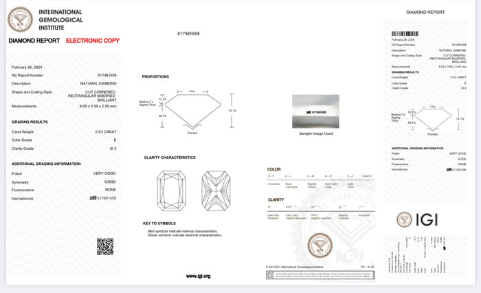 1 pcs Diamant  (Natur)  - 0.83 ct - Radiant - E - VS2 - International Gemological Institute (IGI)