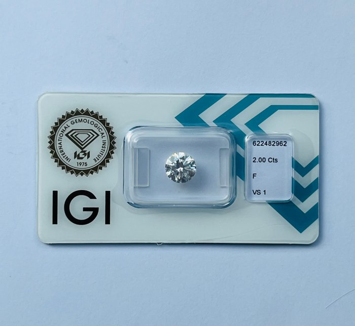 1 pcs Diamant  (Natur)  - 2.00 ct - Rund - F - VS1 - International Gemological Institute (IGI) - Ex Ex Ex