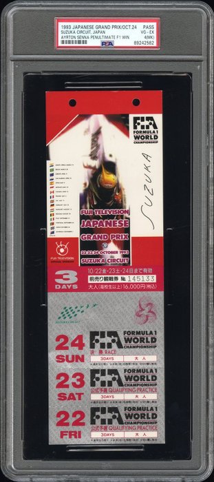 1993 Japanese Grand Prix October 22-24 Suzuka Circuit Ayrton Senna Penultimate F1 Win PSA 4 - 1 Graded card