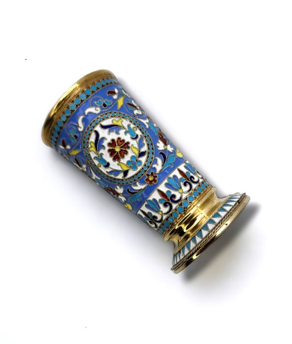 Antique  Russian Silver and cloisonne enamel beaker D 1893 Russe - Bægerglas - 875 (84 zolotnik) sølv