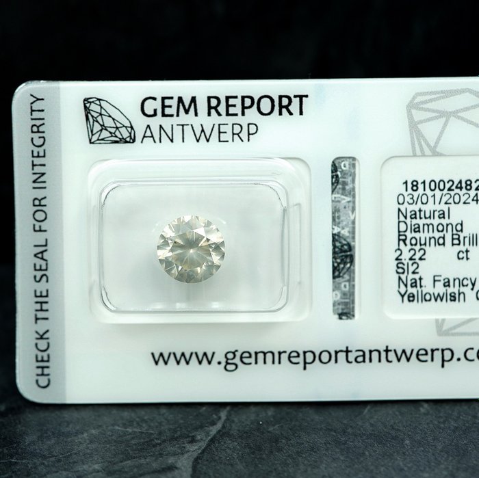 1 pcs Diamant  (Naturfarvet)  - 2.22 ct - Fancy light Gullig Grå - SI2 - Gem Report Antwerp (GRA)