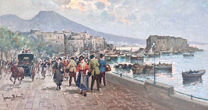 Italian School (XIX-XX) - A harbourside view of the Borgo Marinariin Naples