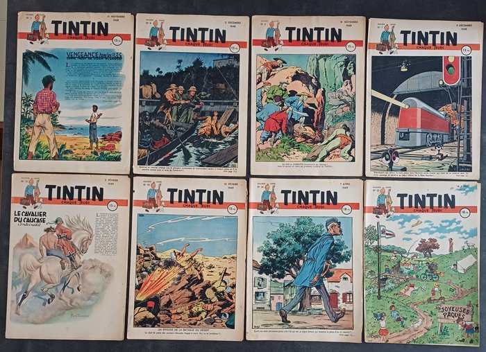 Tintin - Journal Tintin édition Française . Couverture Jacobs + Le Rallic + Cuvelier + Husy - 8 Tal - Første udgave - 1948/1949